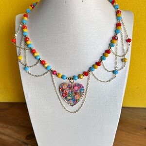 Colorful Heart Pendant Beaded Necklace - Multicolor